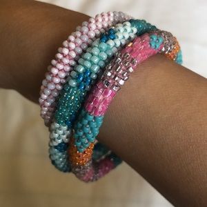 Light blue confetti seed bracelet